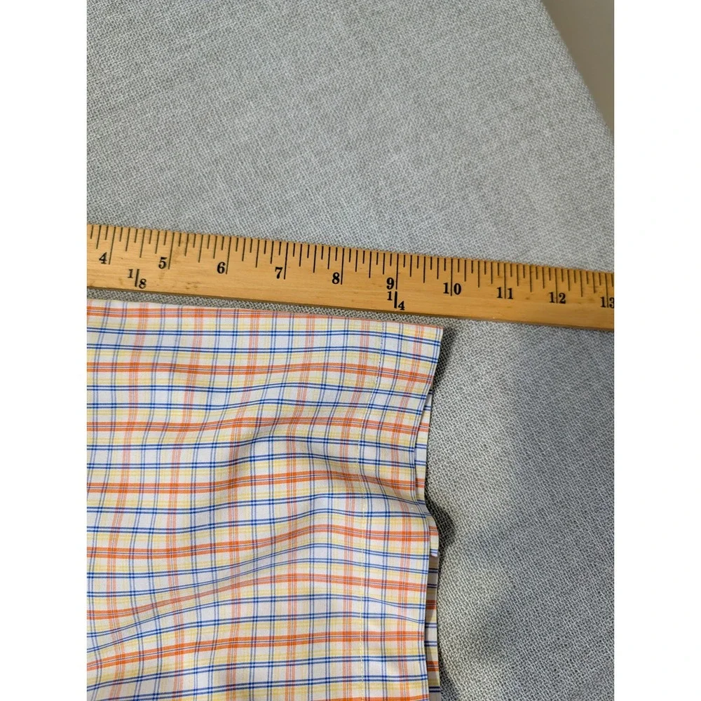 Brooks Brothers Polo Shirt Mens M Orange Blue Plaid Supima Cotton Non-Iron - Picture 7 of 9